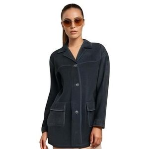 Vintage Jessica Holbrook Women's Black Suede Leather Blazer L Button Up Jacket
